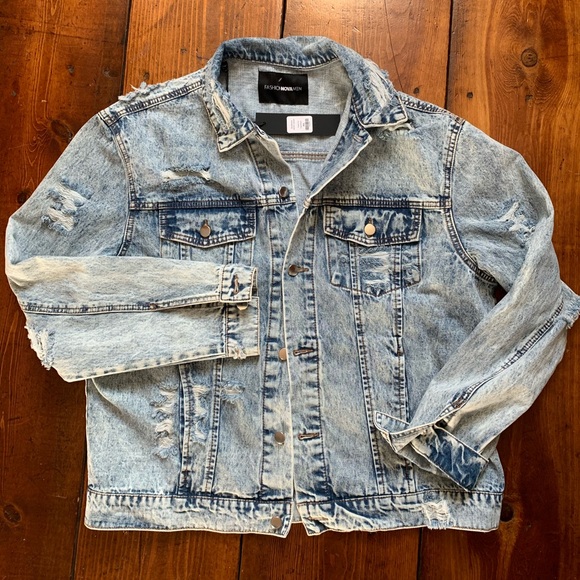 Fashion Nova Mens Denim Jacket Size XXL Acid Wash - Picture 1 of 8